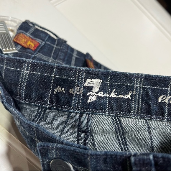 7 For All Mankind Edie Flood Plaid Jeans Blue Size 31 Denim Plaid Cropped - Picture 9 of 12